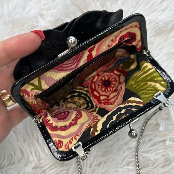 Brighton Rosalie Coin Purse Mini Crossbody Black Floral Flower Patent Leather - Picture 6 of 10